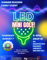 A flyer with neon glowing letters and a large neon golf ball.