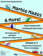 A blue flyer with an orange marble track running from side to side. Colorful marbles go back and for
