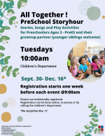 A blue flyer with children playing on the right. There are aqua floral patterns on the sides.