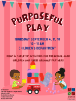a colorful flyer with images of children playing with toys.