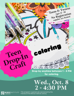 Flyer for teen drop in coloring