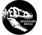 b/w dino skull with program name
