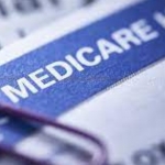 Blue and white top of medicare form at an angle