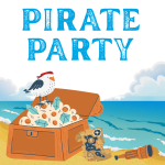 seagull on treasure chest with map and telescope nearby