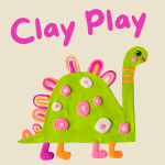 green pink and orange dinosaur made of clay