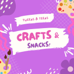 Picture is of a bunch of art supplies with the title: Crafts & Snacks for Tweens and Teens above tha