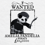 pirate wanted poster featuring Amelia Pandelia stuffed panda dressed as pirate.