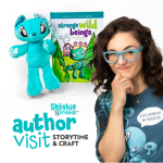 emely varosky with book and plushie of Skoshie and Friends.