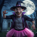 vampire dressed as tutu-wearing witch.