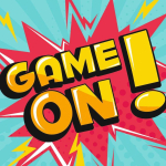 Big block yellow letters on bright red background.