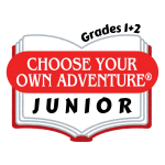 Red open book with descriptive words coming out of the pages. 