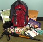 Image of a backpack containing hiking gear and information.