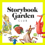 Various children's book characters with a bright yellow border.