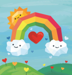 sun, rainbow, and clouds