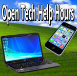 tech help poster with laptop and iphone