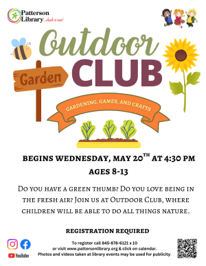 Wednesday, May 20, 2026 | Outdoor Club | Patterson Library