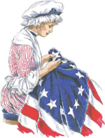 Betsy Ross sewing a flag.