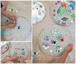 Kids making a garden stepping stone.