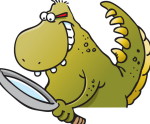 Dinosaur with a magnifying glass.