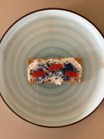 a mgraham cracker decorated with frosting and candy fish