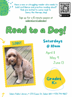 Read to a Dog Spring 2026 poster.