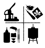 4 black and white icons of crafts