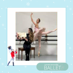 background light blue foreground picture book and ballet dancer