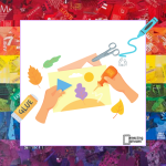 background pride flag midground white square foreground crafting