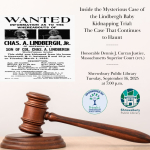 Wanted poster, brown background, gavel and black text.