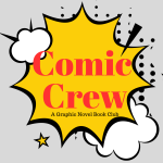 Inside of A yellow comic circle with stars and clouds surrounding it. Inside the circle says "Comic 