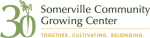 Sage green logo with the number 30 that has a silhouette of a carrot going through the zero, vertica