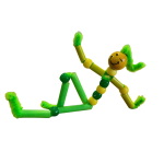 Photo of a green and yellow minifigure created with pipecleaners, straws and beads
