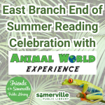 East Branch End of Summer Reading Celebration with Animal World Experience, featuring a red-eyed tre