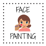 white background with Face Painting in black text and a girl with a heart painted on her face.