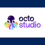 Octopus with colorful tentacles. The word OctoStudio written out.