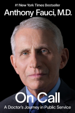 Face of Dr. Anthony Fauci against a dark background with title, the name of the author, "Anthony Fau