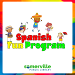 colorful background with a white square overlay. Spanish Fun Program logo in the middle with SPL log
