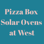 "Pizza Box Solar Ovens" written in a light pink text on a blue background.