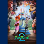 Zootopia 2 Movie Image. Fox, snake and bunny in center. Various different animals surrounding them.