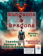 Teen Dungeons and Dragons January 13 3:30 to 5:30 pm Wiggin Memorial Library
