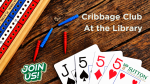 Cribbage board with pegs and playing cards scattered near by