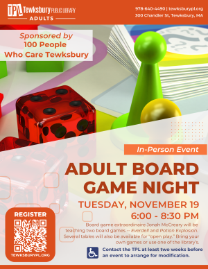 Tewksbury Library Monthly Adult Board Game Night