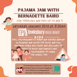 Pajama Jam with Bernadette Baird. Features cartoon children dancing and playing. 