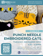 Learn how to embroider with a punch needle to make these cute rug-like coasters! Each attendee can m