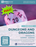 We will be conducting a eight-part Dungeons and Dragons campaign for teens--each meeting with be eve