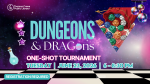 "Dungeons & DRAGons One-Shot Tournament, Tuesday, June 23, 6-8:30 PM" purple galaxy background, chec