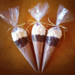clear plastic cones filled with hot cocoa and marshmallows!