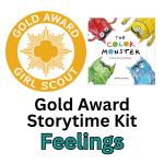 Girl Scout Gold Award Logo, cover to THE COLOR MONSTER by Anna Llenas