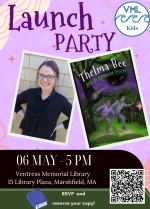 Author Erin Petti and her green and purple new book.