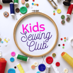 Kids sewing club logo with sewing materials